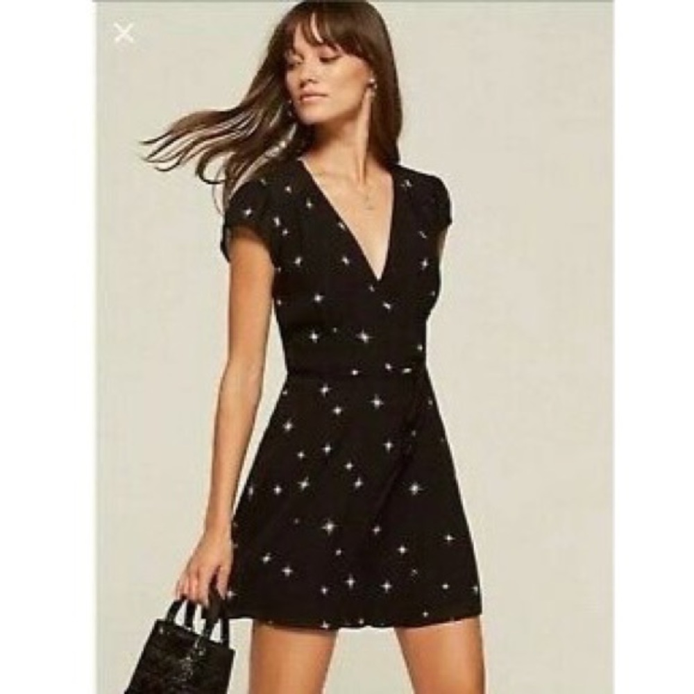 Reformation Oyster Mini Wrap Dress in Constellation Star